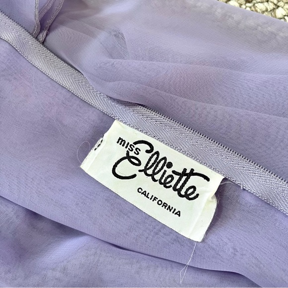 Vintage Miss Elliette purple ruffle midi dress with sheer sleeves and a tie belt - Picture 8 of 9